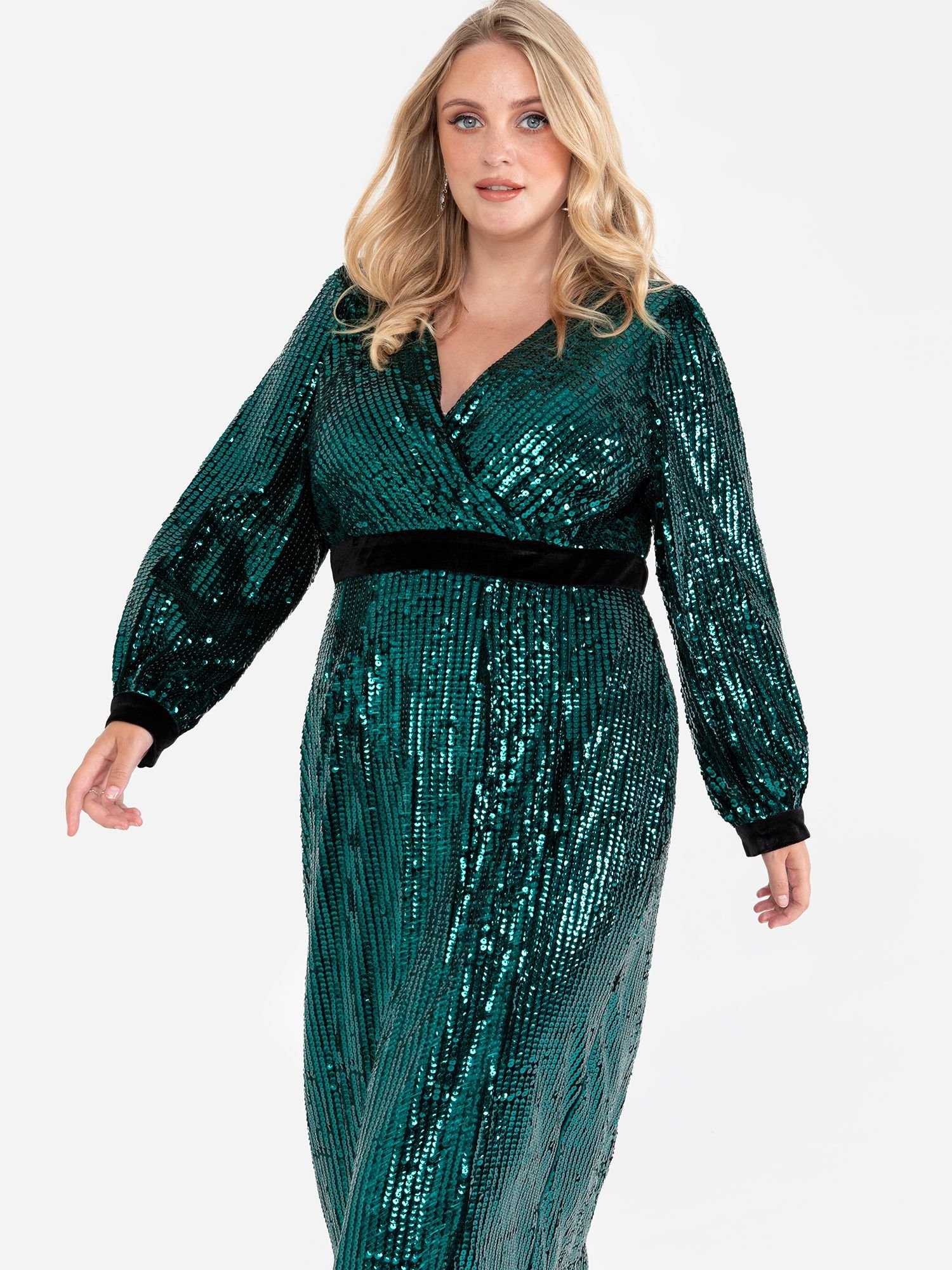 Lovedrobe Lovedrobe Women's Fully Embellished Velvet Midi Dress in Green - 2