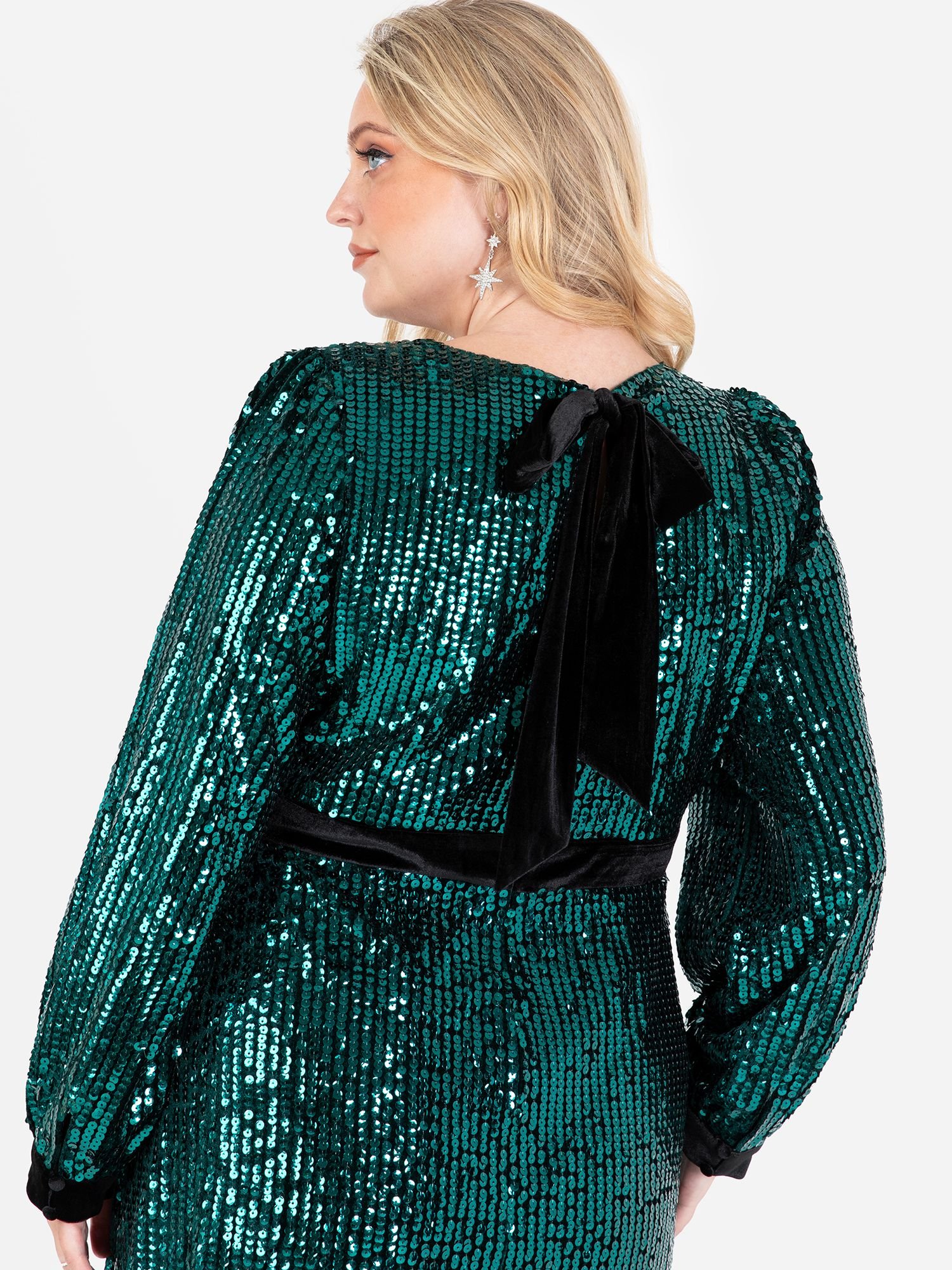 Lovedrobe Lovedrobe Women's Fully Embellished Velvet Midi Dress in Green - 3