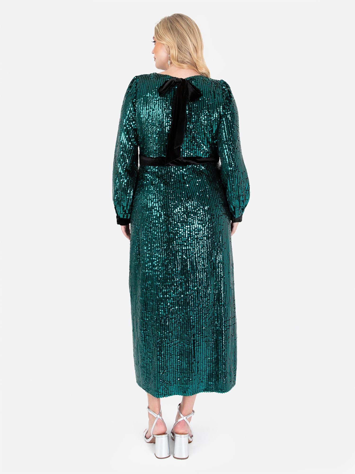 Lovedrobe Lovedrobe Women's Fully Embellished Velvet Midi Dress in Green - 4