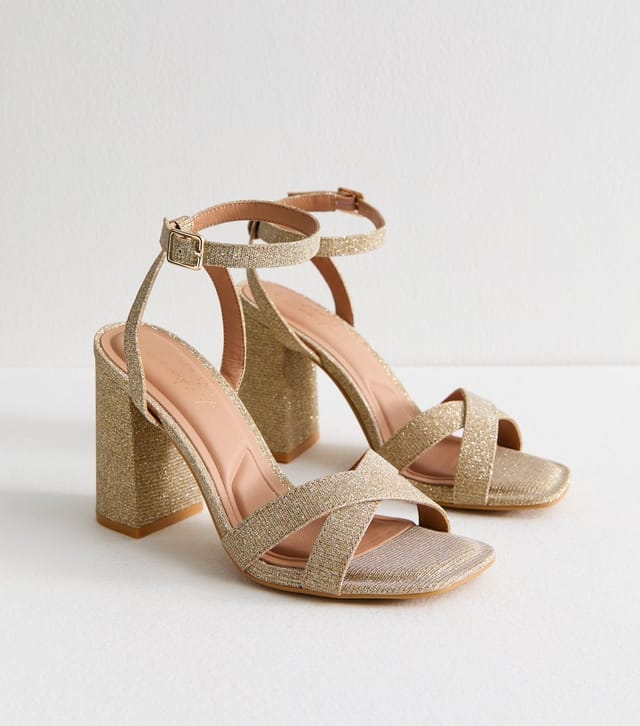 New Look Women's Gold Shimmery Block Heel Sandals Vegan New Look - 3