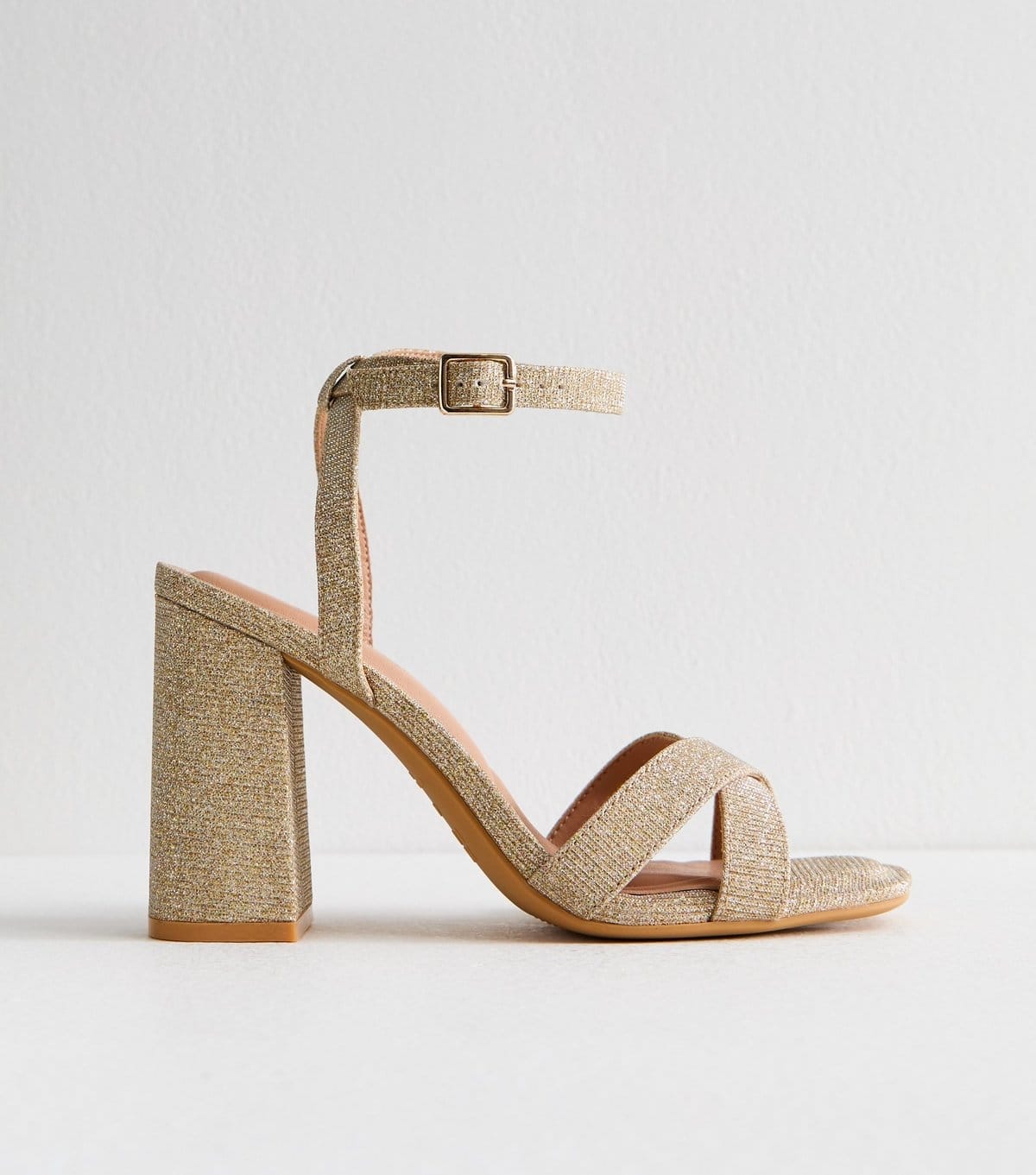 New Look Women's Gold Shimmery Block Heel Sandals Vegan New Look - 4