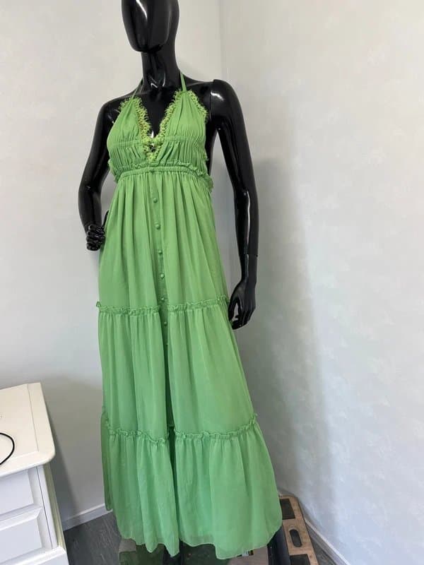 ASOS ASOS design summer pretty green chiffon maxi dress backless uk10 wedding party races