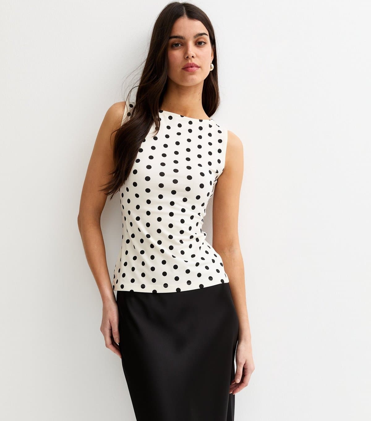 New Look New Look Cream Polka Dot Slash Neck Vest