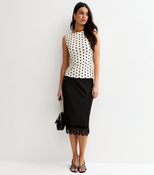 New Look Women's Cream Polka Dot Slash Neck Vest New Look - 3