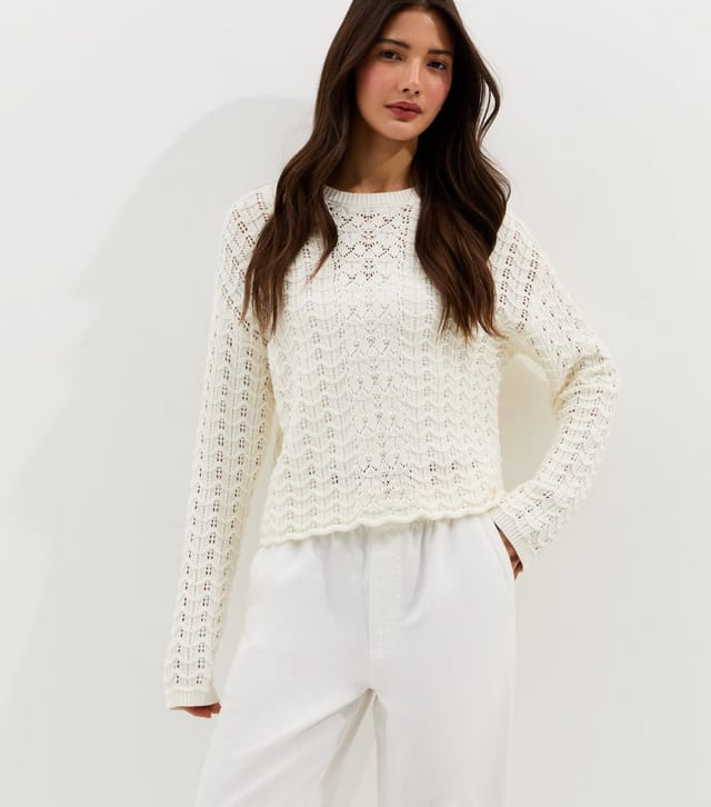 New Look Women's Cream Cotton Rich Open Stitch Jumper New Look - 2