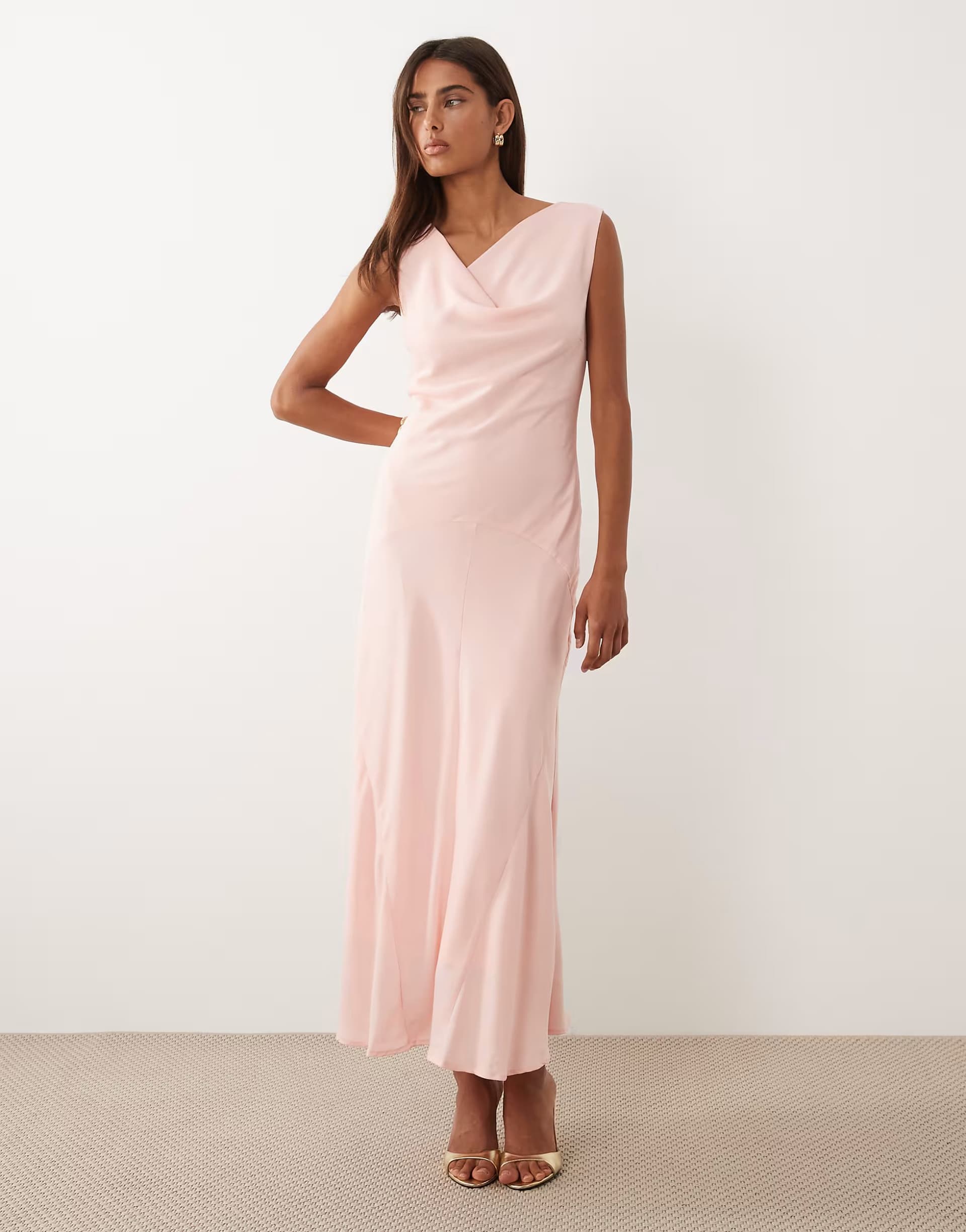 ASOS YAS cowl front satin maxi dress in blushing rose pink