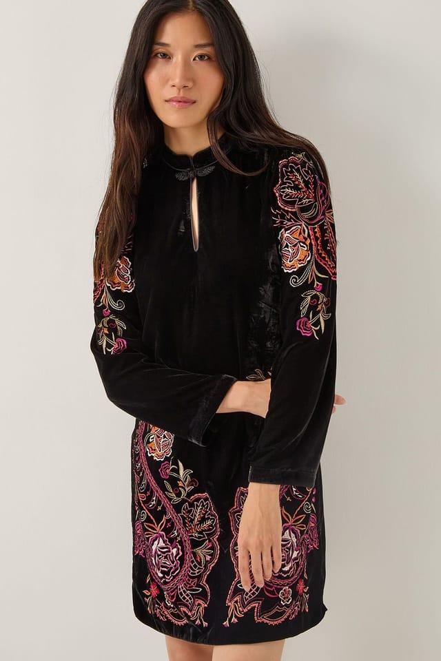 Monsoon Monsoon Women's Faye Floral Velvet Mini Tunic Dress Black - 3