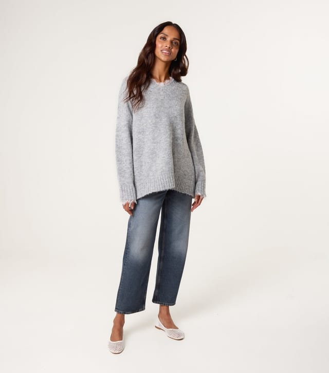 Blue Vanilla Women's Grey Lace Trim V-Neck Jumper Blue Vanilla New Look - 2