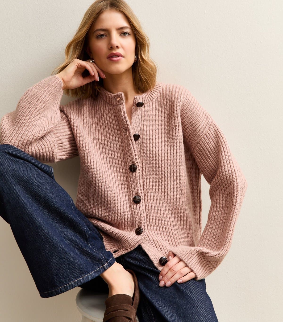 New Look Women's Mid Pink Rib Knit Cardigan New Look