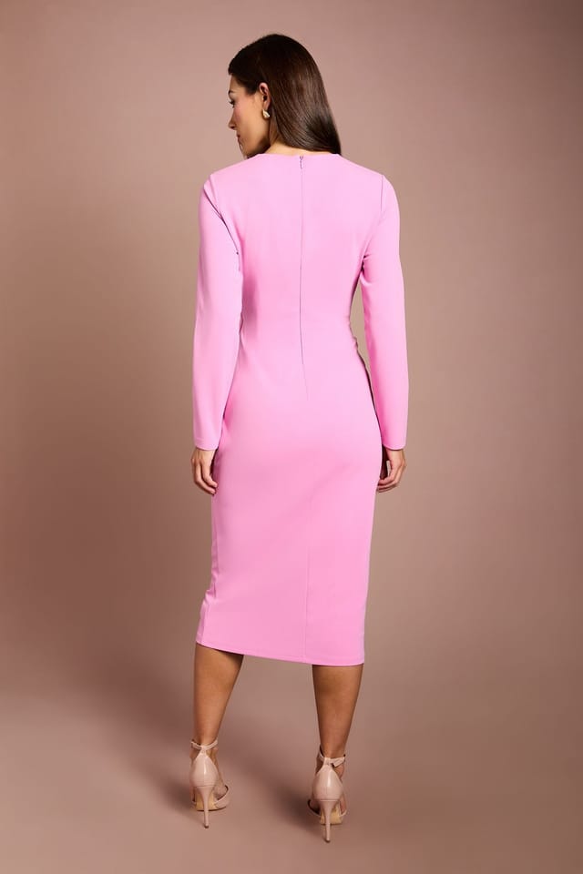Coast Coast Women's Cutout Detail Long Sleeve Midi Dress Gold Trim in Pink - 3