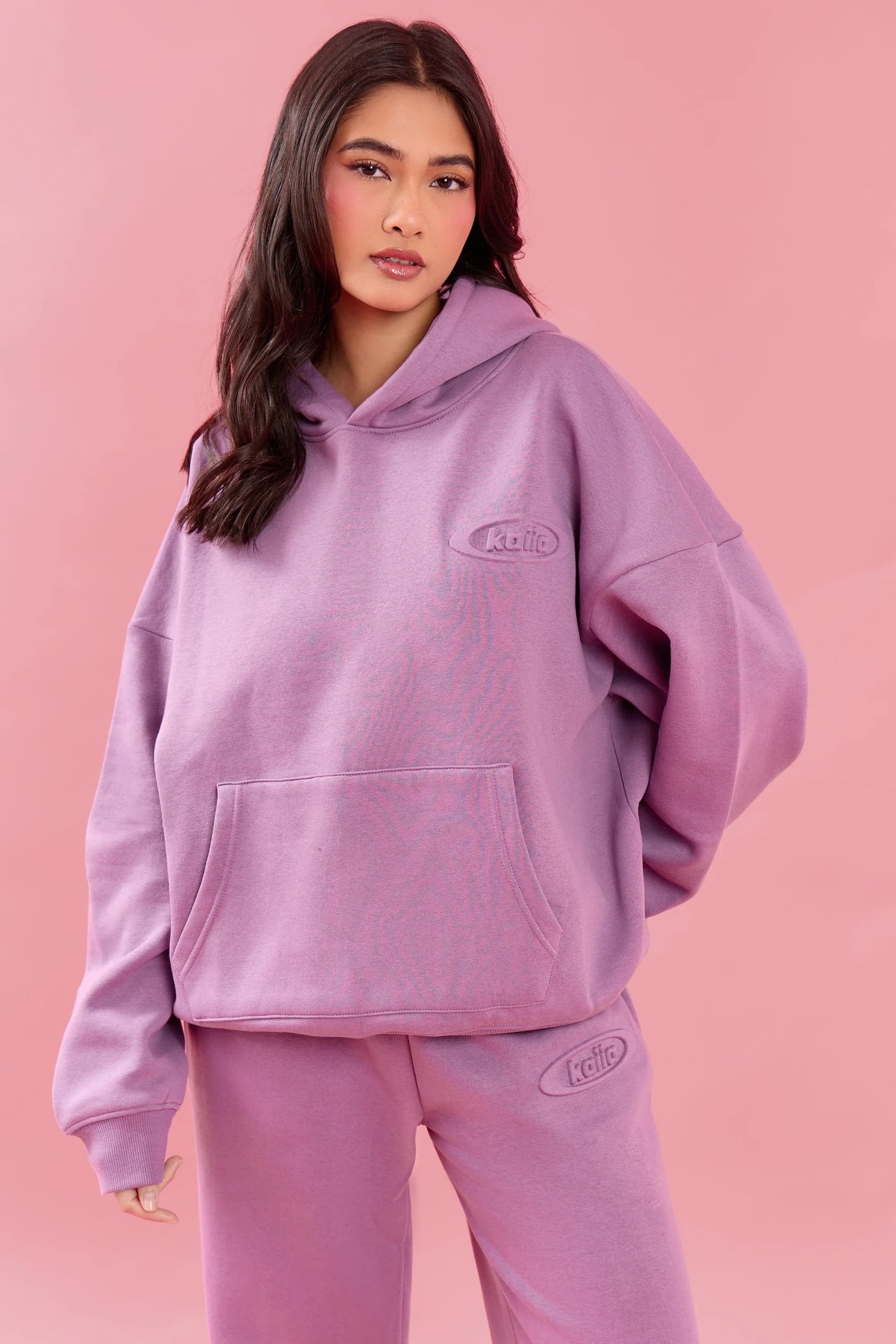 Kaiia Kaiia Oval Embossed Oversized Hoodie Grape Boba