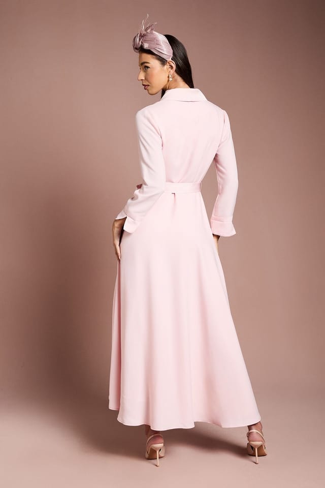 Coast Coast Women's Lisa Tan Collared Satin Belted Wrap Dress in Blush - 3