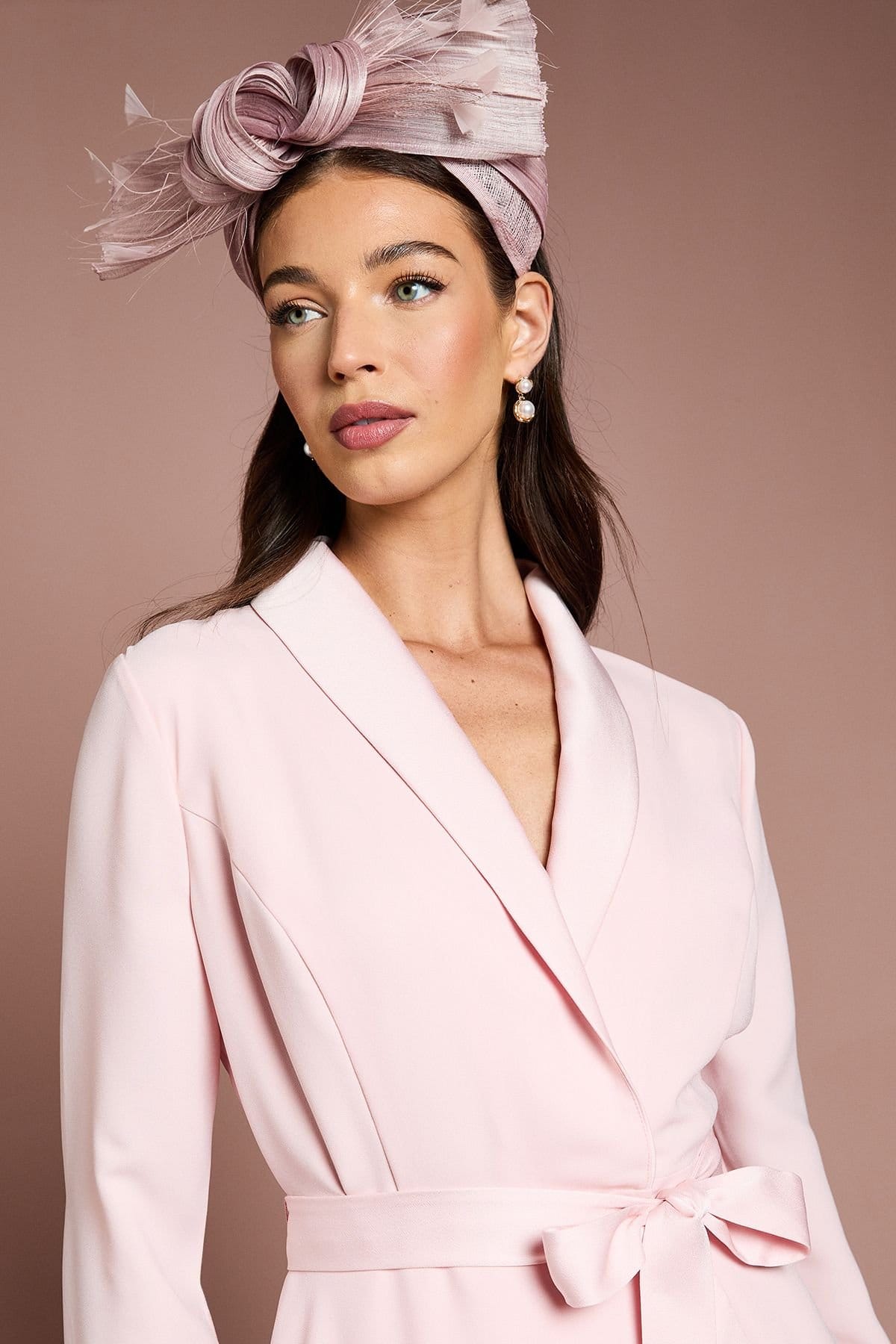 Coast Coast Women's Lisa Tan Collared Satin Belted Wrap Dress in Blush - 4