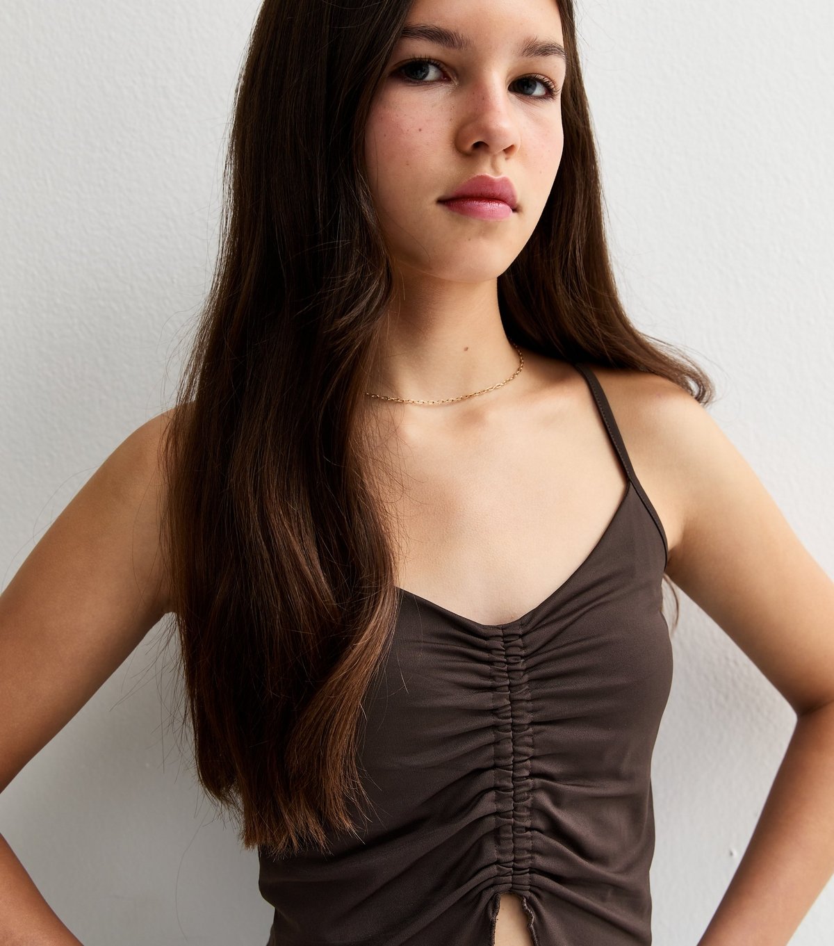 New Look Girls' Dark Brown Slinky Butterfly Hem Cami Top New Look - 2