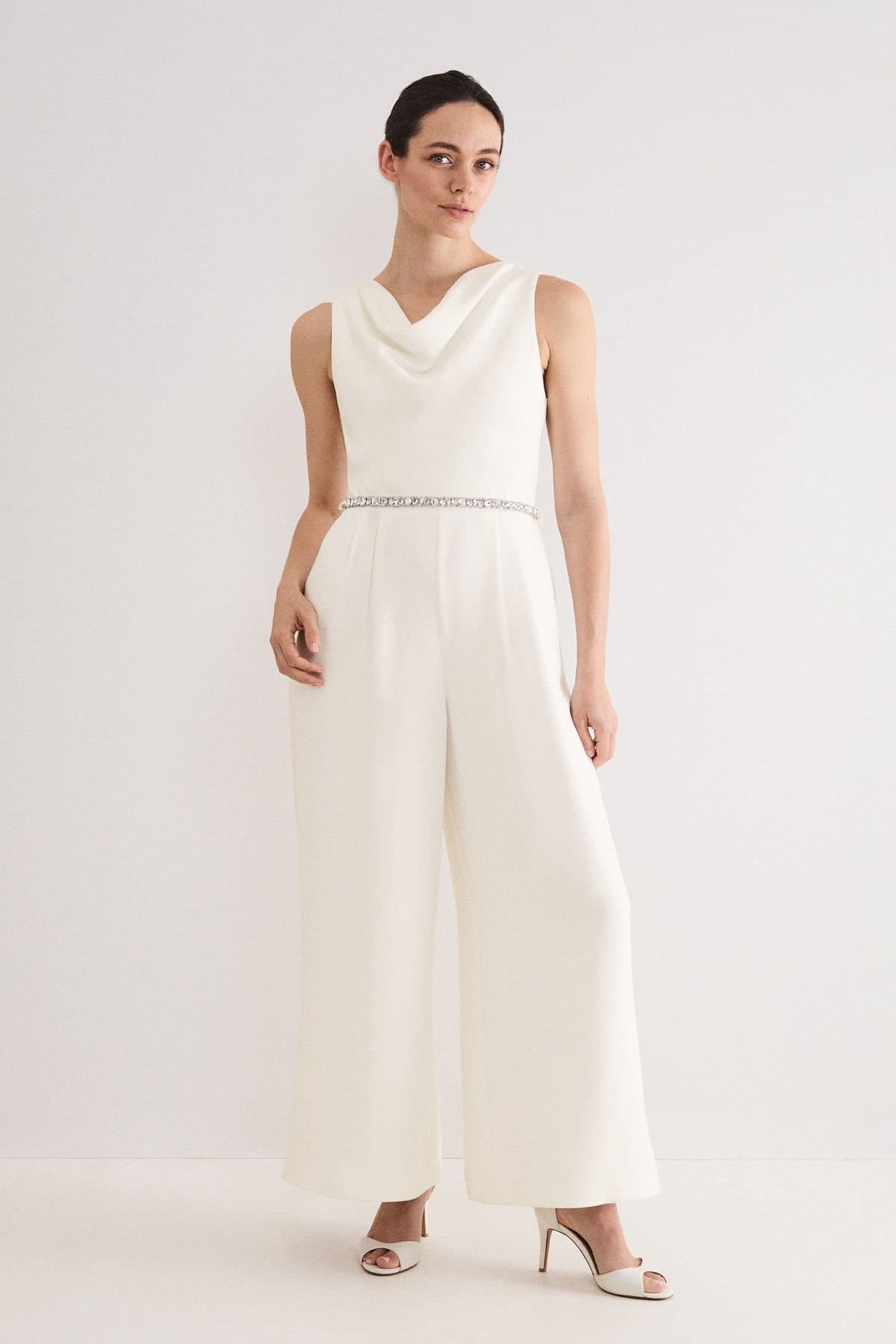 Phase Eight Phase Eight Women's Rubiana Jeweled Wide-Leg Jumpsuit in Natural White