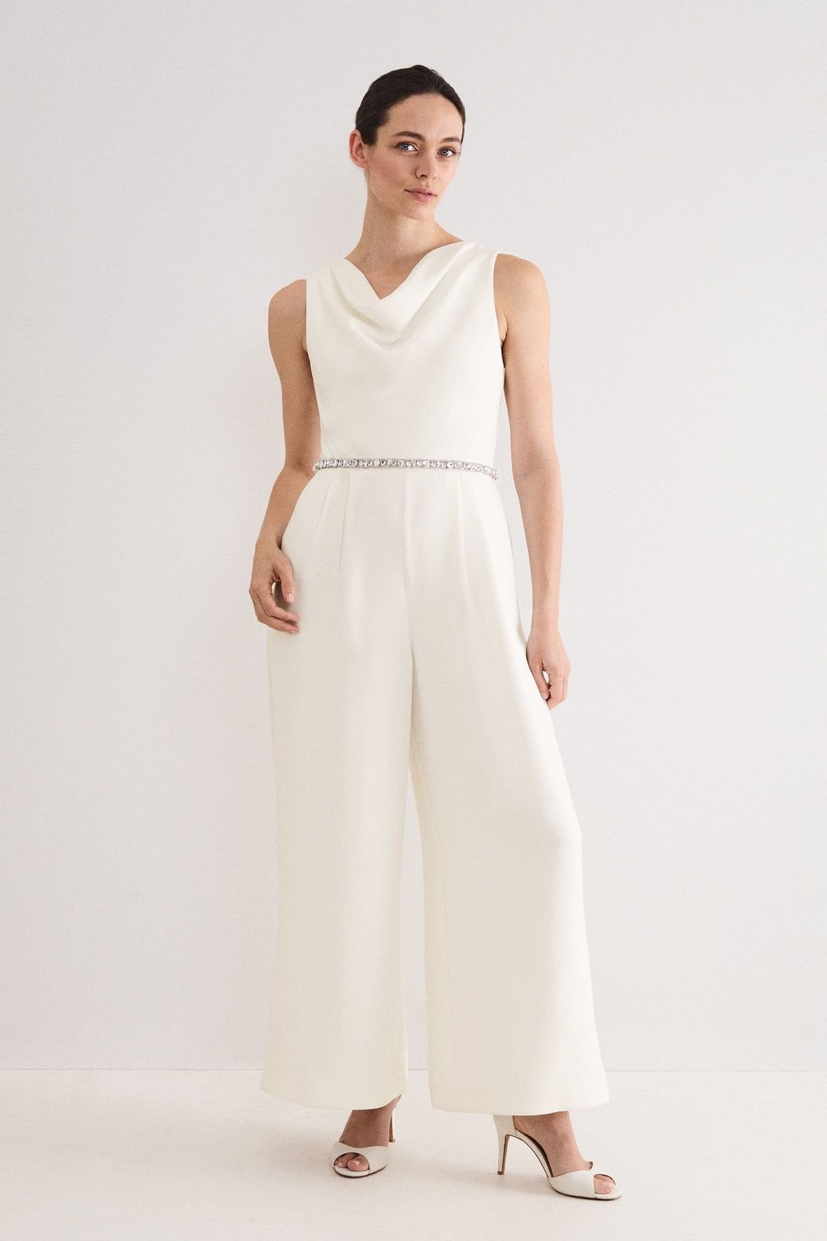 Phase Eight White Jeweled Wide-Leg Jumpsuit
