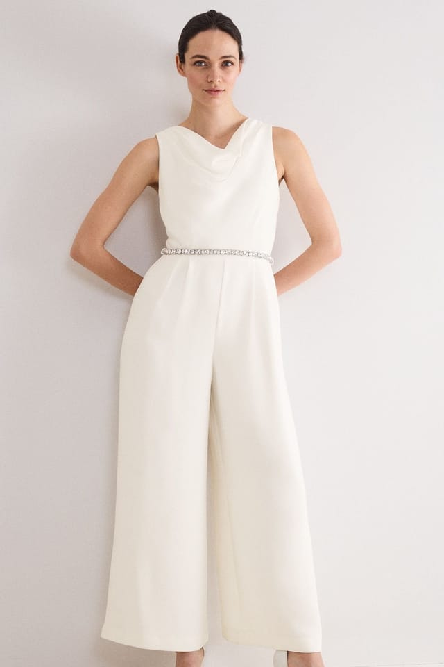 Phase Eight Phase Eight Women's Rubiana Jeweled Wide-Leg Jumpsuit in Natural White - 2