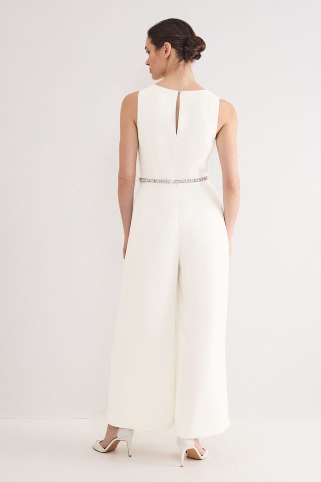Phase Eight Phase Eight Women's Rubiana Jeweled Wide-Leg Jumpsuit in Natural White - 3