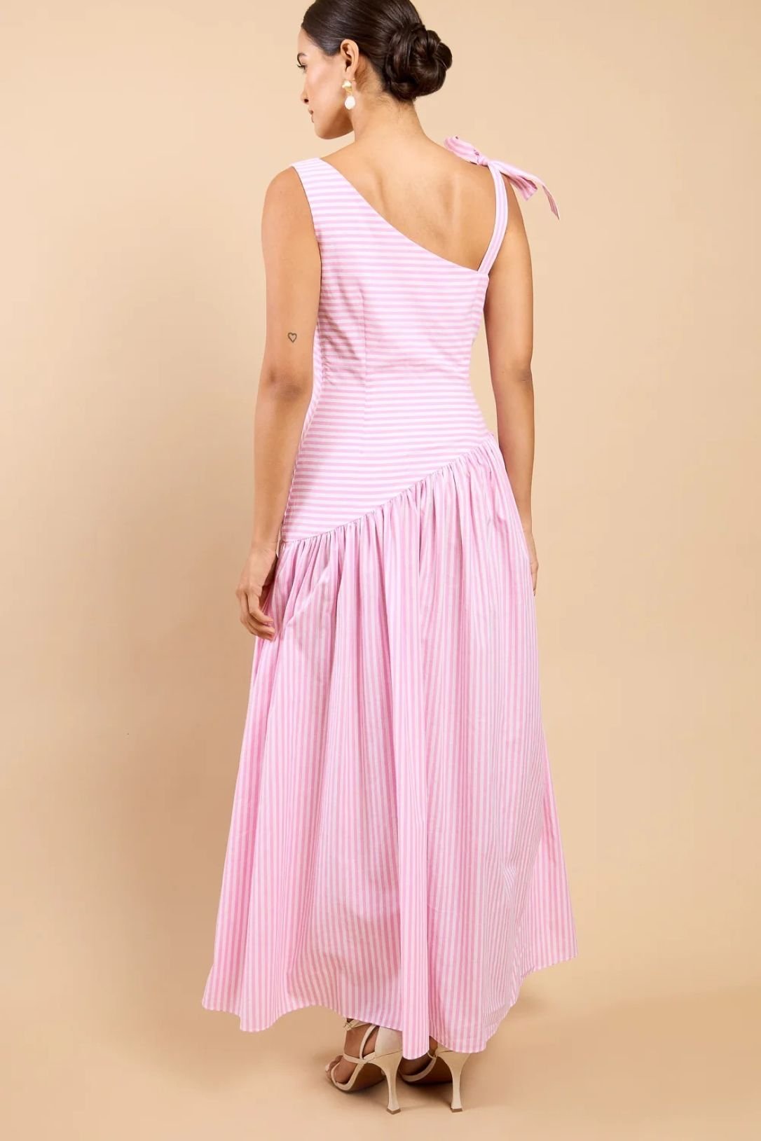 Little Mistress Little Mistress Women's Pink Stripe Asymmetric Midaxi Dress - 2