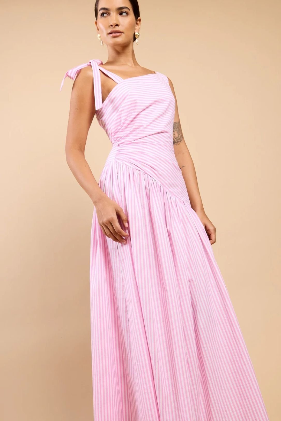 Little Mistress Little Mistress Women's Pink Stripe Asymmetric Midaxi Dress - 4