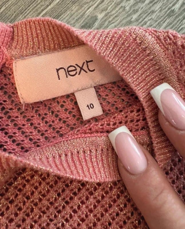 Next Next Pink Metallic Sparkle Textured Knit Jumper UK 10 Zip Back Lightweight Glitter Y2K