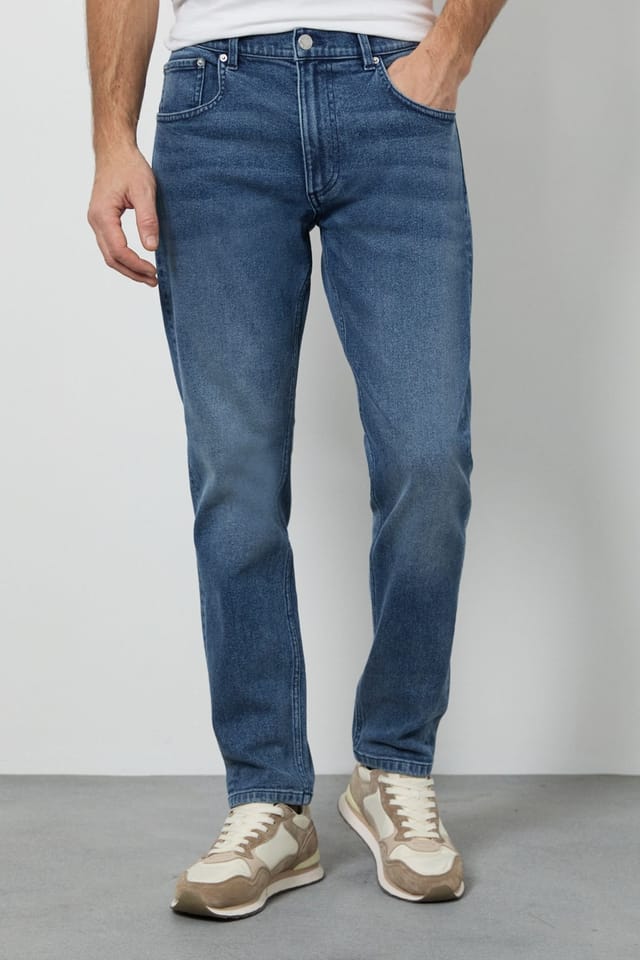 Burton Burton Men's Light Vintage Wash Stretch Slim Fit Jeans in Light Blue - 2