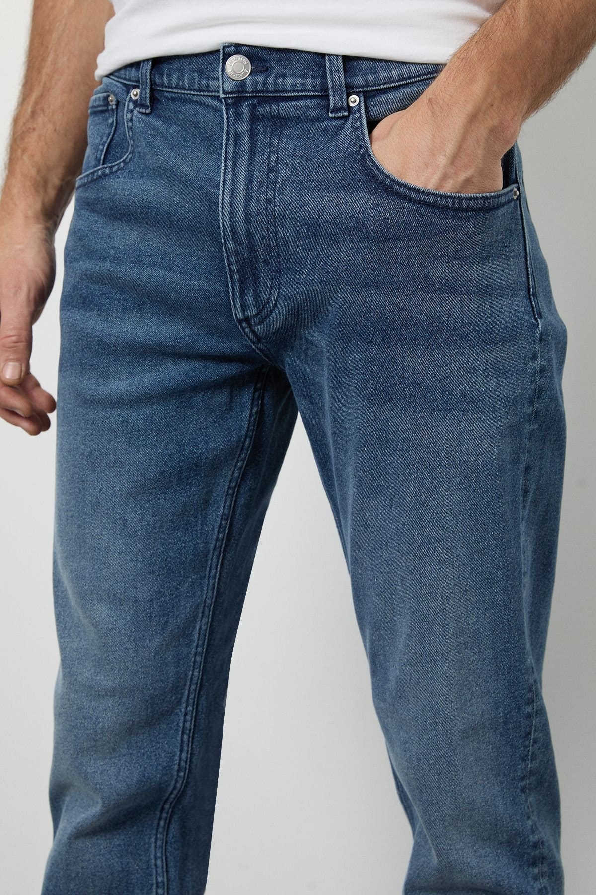 Burton Burton Men's Light Vintage Wash Stretch Slim Fit Jeans in Light Blue - 4
