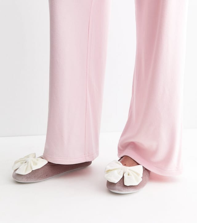 New Look Women's Purple Velvet Top Bow Ballet Slippers Vegan New Look - 2