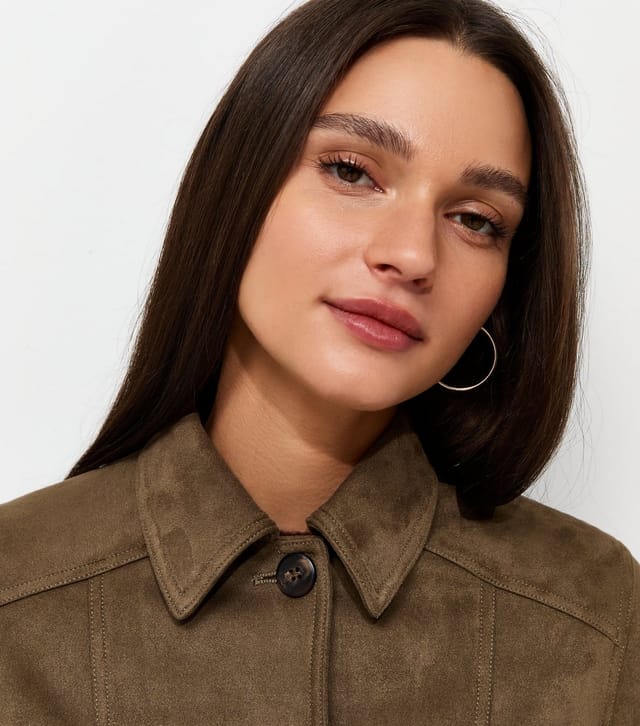 New Look Women's Dark Khaki Faux Suede Shacket New Look - 2