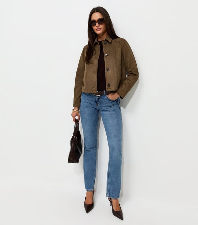 New Look Women's Dark Khaki Faux Suede Shacket New Look - 3