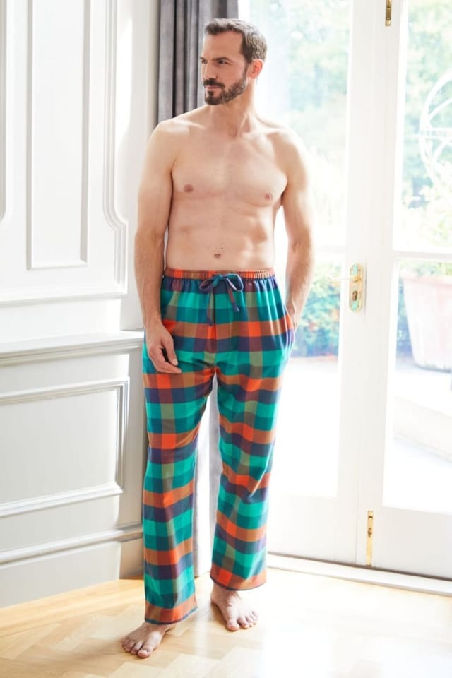 British Boxers British Boxers Men's "Acorn Squash" Check Brushed Cotton Pyjama Trousers in Dark Green - 2