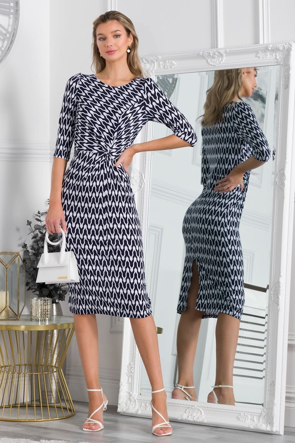 Jolie Moi Jolie Moi Women's Qyara Jersey Twist Bodycon Midi Dress in Navy - 4