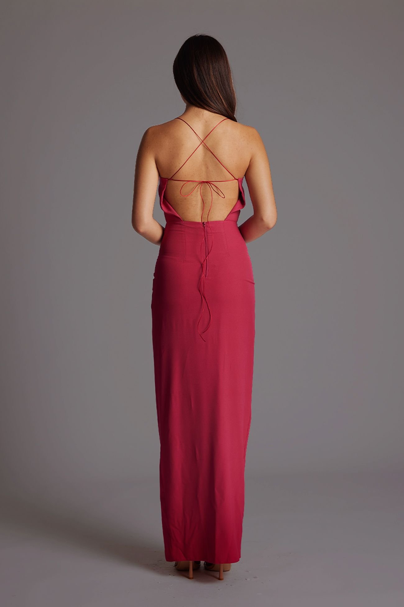 Vesper Vesper Women's High Neck Maxi Dress with Open Back in Raspberry - 4