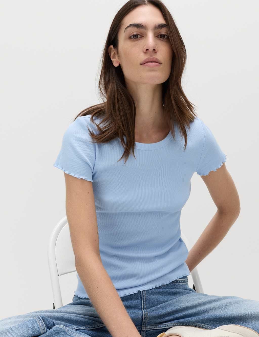 M&S Light Wedgewood Cotton Ribbed T-Shirt