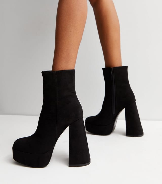 New Look Women's Black Suedette Chunky Block Heel Platform Boots New Look - 2