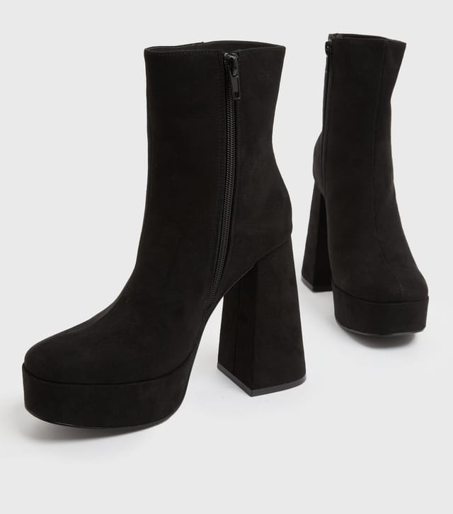 New Look Women's Black Suedette Chunky Block Heel Platform Boots New Look - 3