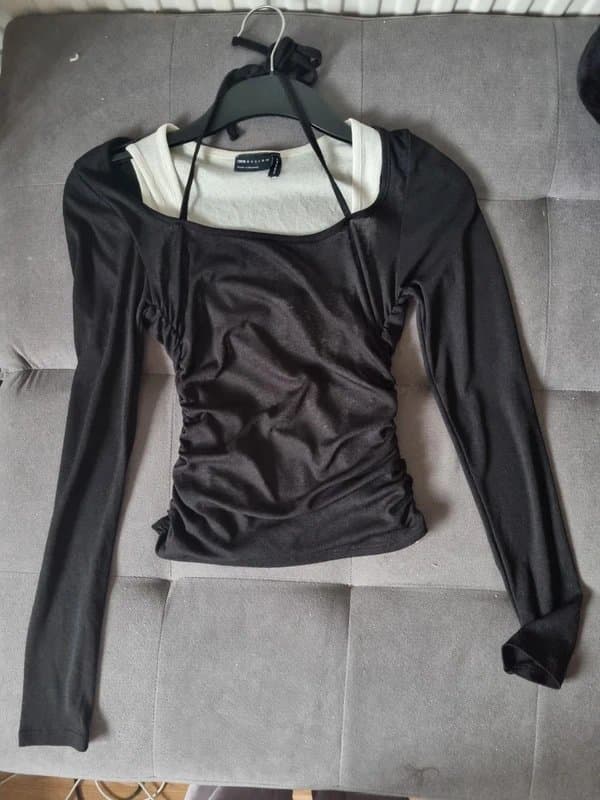 ASOS Ruched layered mesh top with halter straps