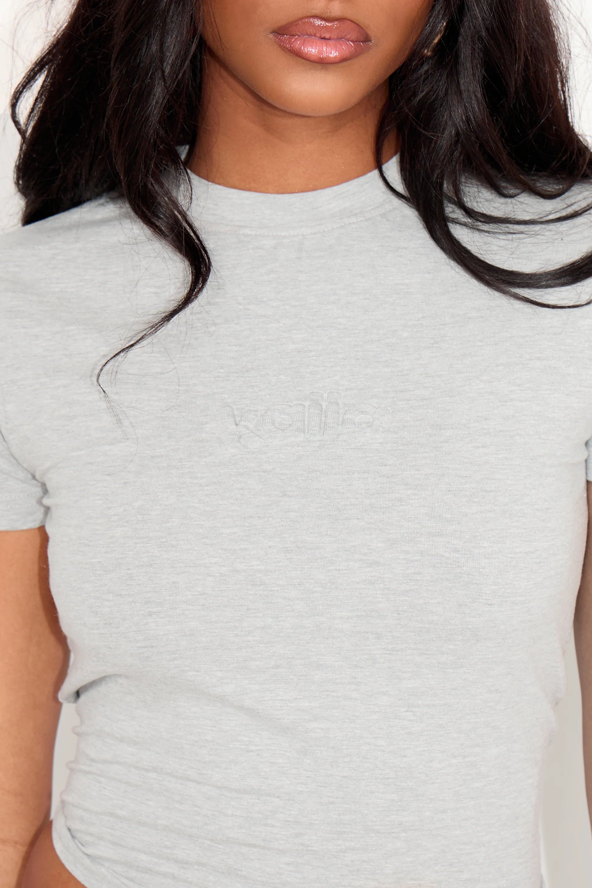 Kaiia Kaiia Embossed Logo Baby Tee Mid Grey Marl - 2