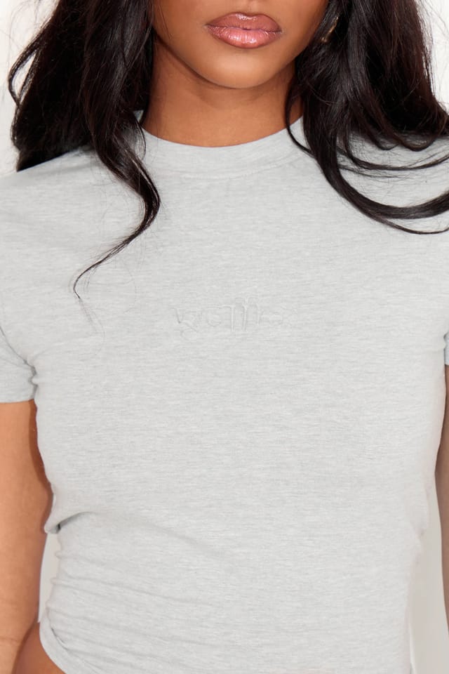 Kaiia Kaiia Embossed Logo Baby Tee Mid Grey Marl - 2