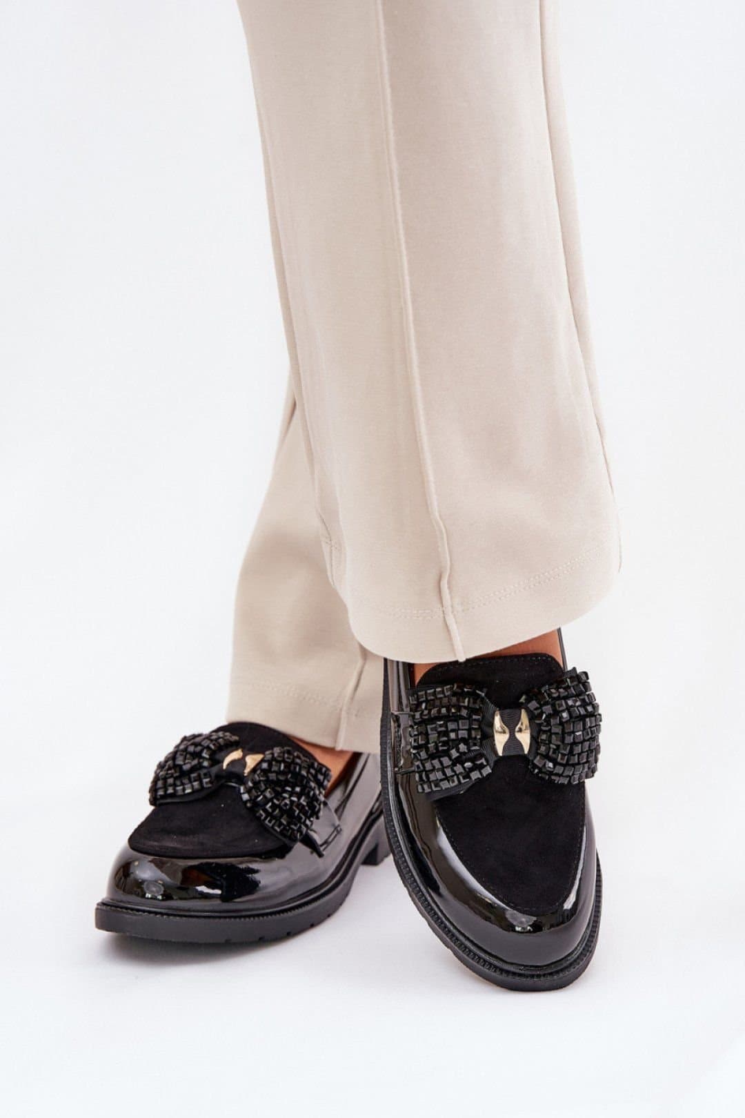 Love Lace Love Lace Women's S Barski Bow Detail Moccasin Style Flat Loafers Comfort Fit in Black