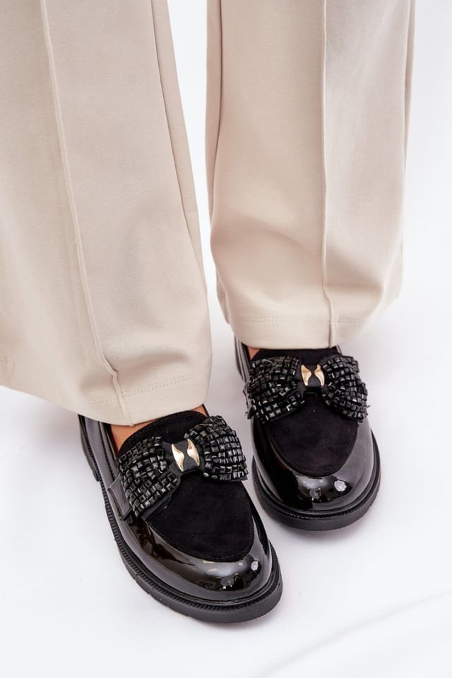 Love Lace Love Lace Women's S Barski Bow Detail Moccasin Style Flat Loafers Comfort Fit in Black - 3