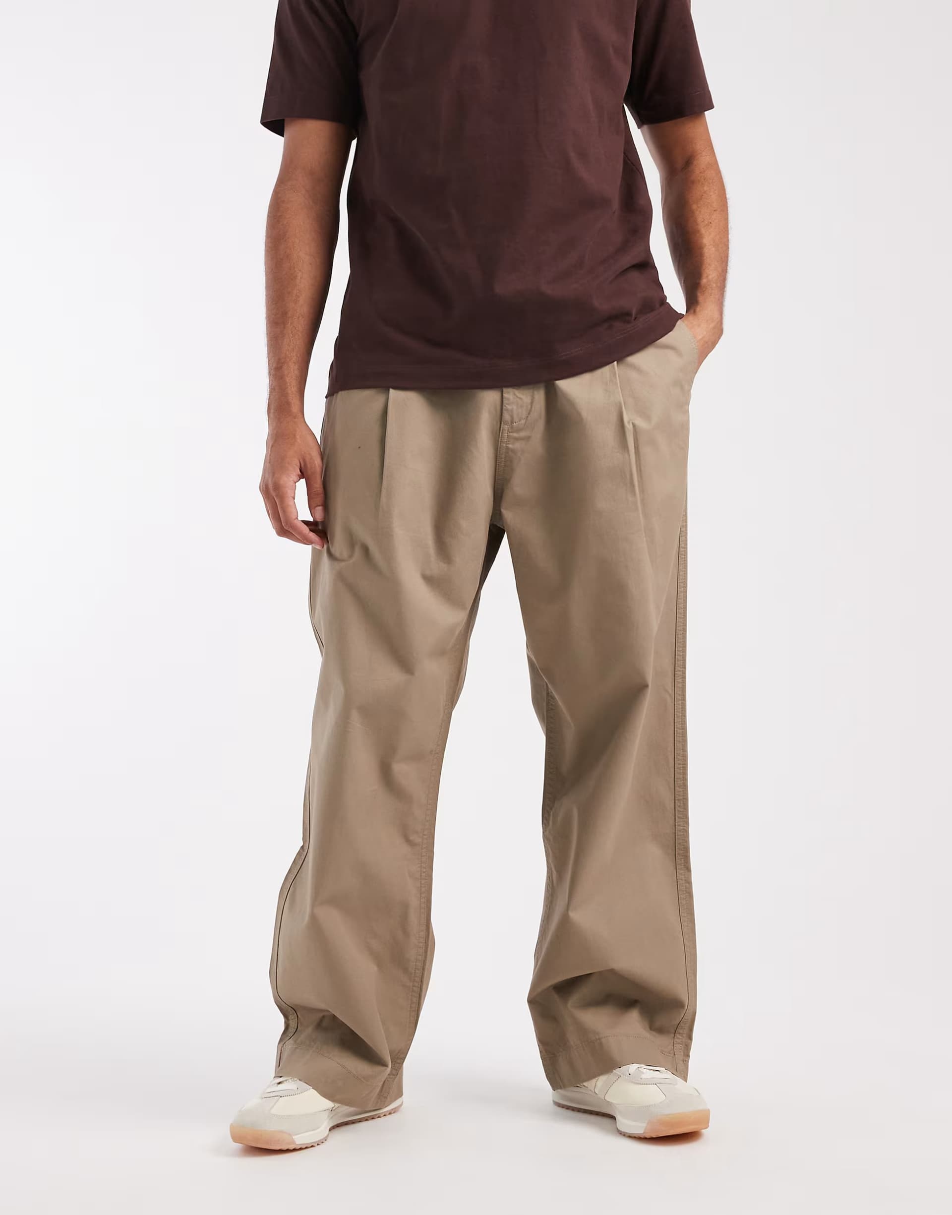 ASOS Jack & Jones pleated front wide leg trouser in beige