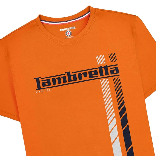 Lambretta Lambretta Men's SS25 Racing Stripe Big & Tall T-Shirt in Orange - 3