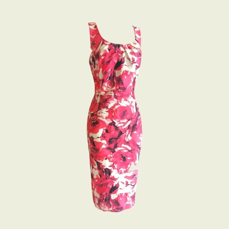 LK Bennett L.K. Bennett Pink & Ivory Wool & Silk Sleeveless Pencil Dress UK 12 EU 40
