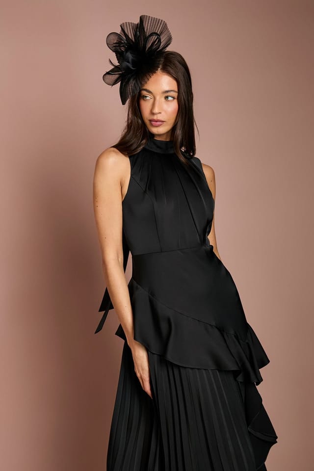 Coast Coast Women's Sleeveless Ruffle Pleat Satin Back Crepe Dress in Black - 2