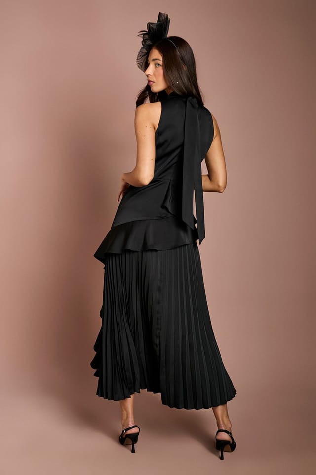 Coast Coast Women's Sleeveless Ruffle Pleat Satin Back Crepe Dress in Black - 3