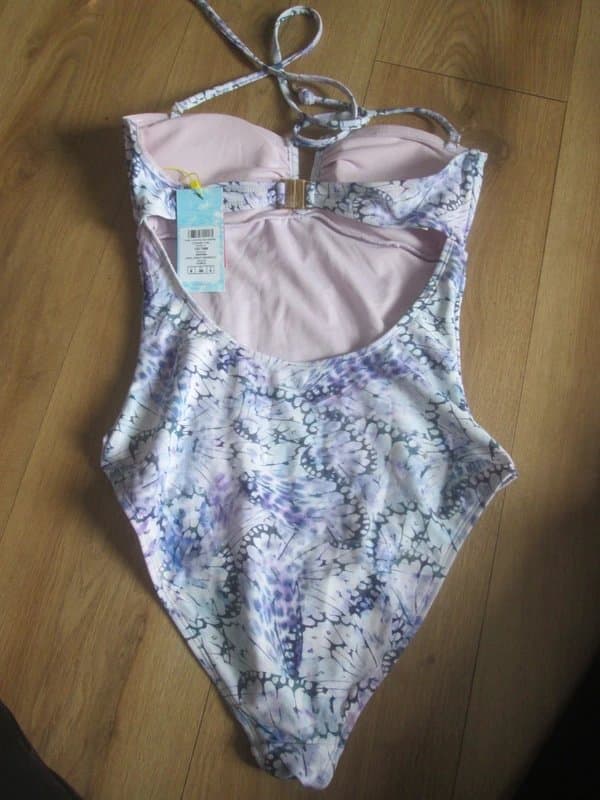 Lipsy Lipsy size 8 purple lilac mix strapless halter plunge swimming costume Brand new with tags
