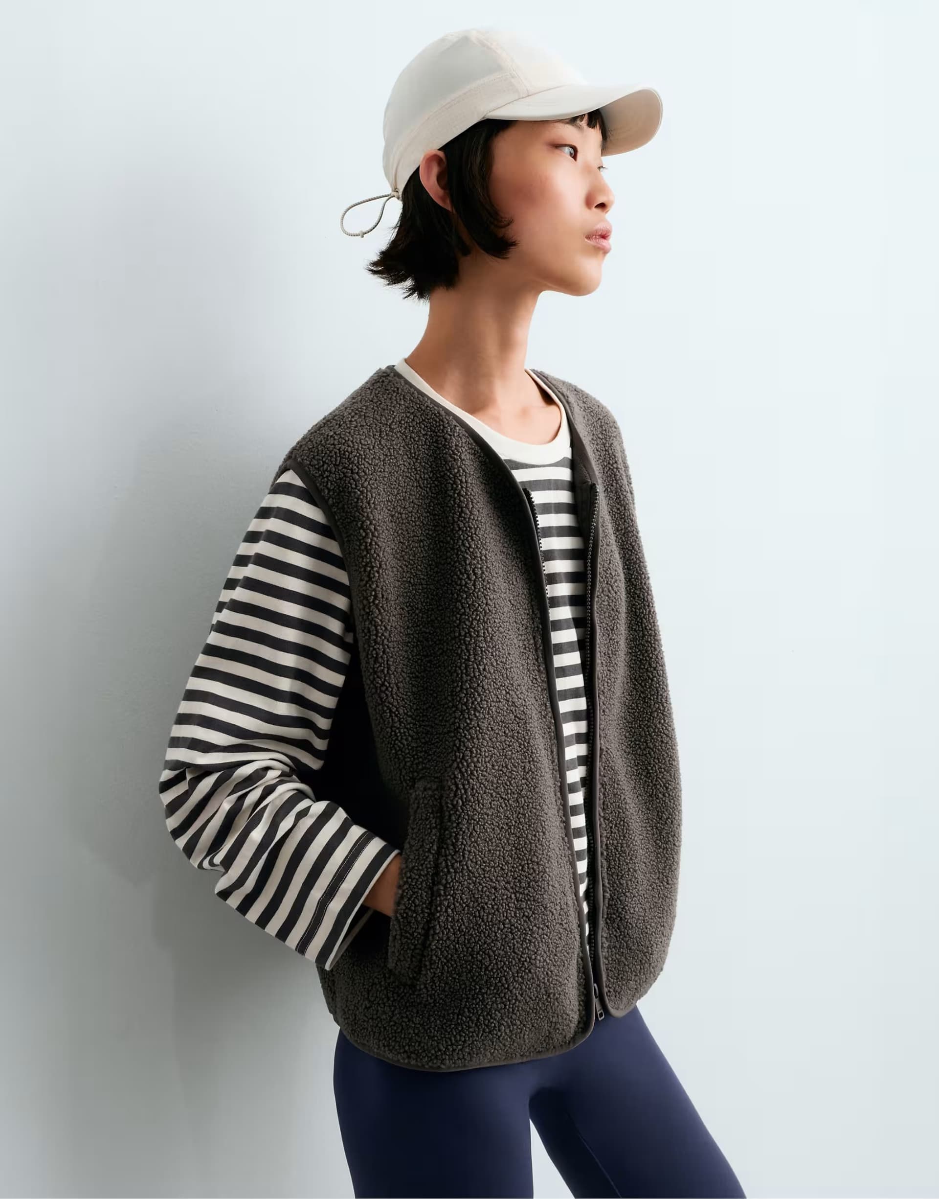 ASOS OYSHO Zip-up faux-shearling gilet in coal