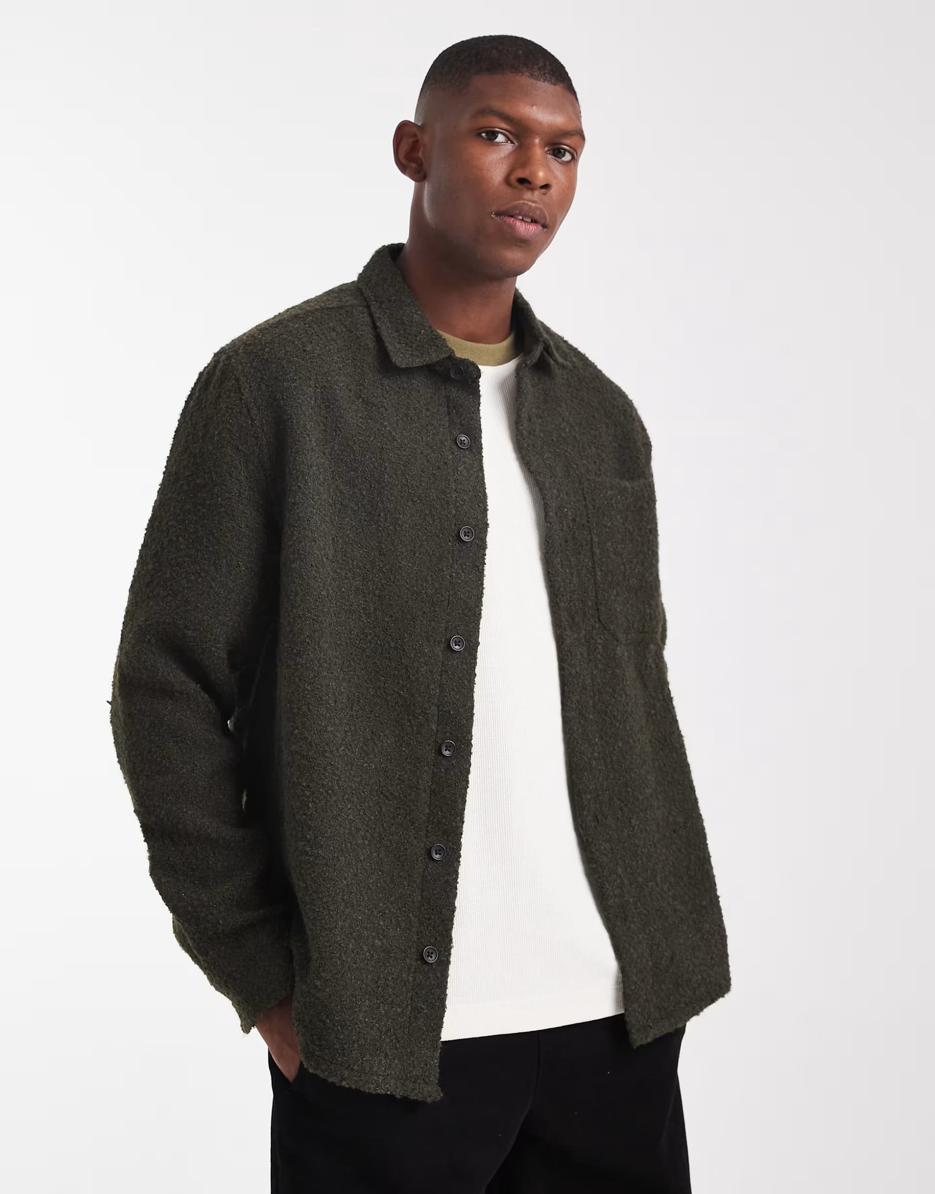 ASOS ASOS DESIGN boucle overshirt in khaki