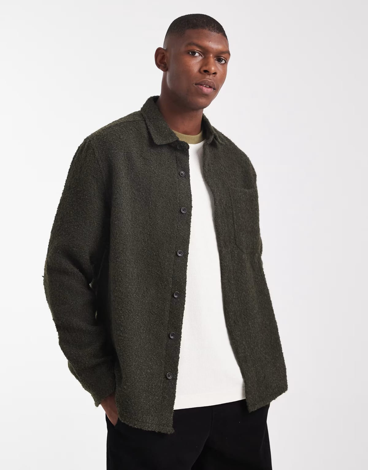 ASOS ASOS DESIGN boucle overshirt in khaki - 1